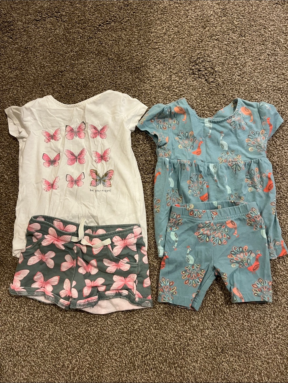 Carter's Teal Girls Peacocks & Birds Short Sleeve Top